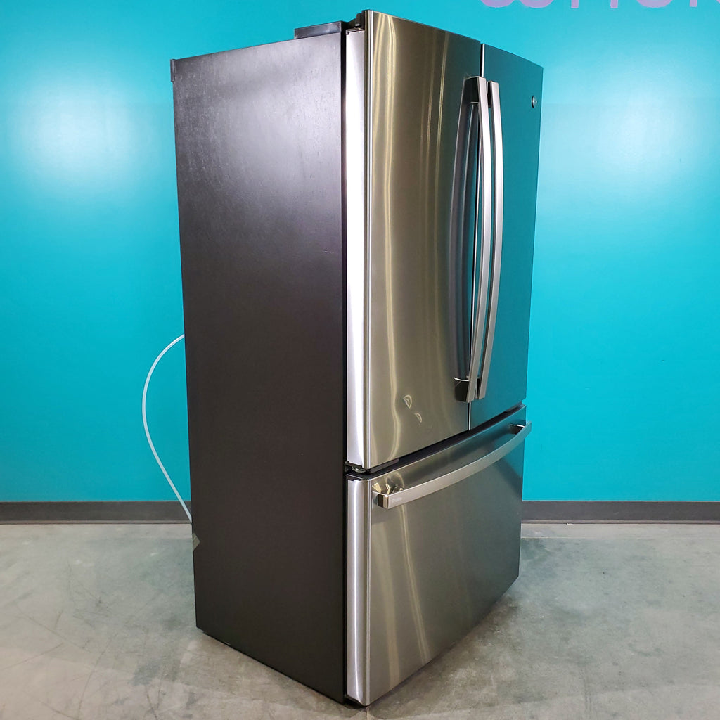 Pictures of Counter Depth Stainless Steel ENERGY STAR GE Profile 23.1 cu. ft. 3 Door French Door Refrigerator with Internal Water Dispenser- Scratch & Dent - Minor - Neu Appliance Outlet - Discount Appliance Outlet in Austin, Tx