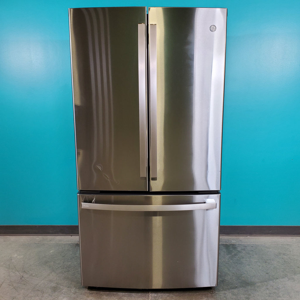 Pictures of Counter Depth Stainless Steel ENERGY STAR GE Profile 23.1 cu. ft. 3 Door French Door Refrigerator with Internal Water Dispenser- Scratch & Dent - Minor - Neu Appliance Outlet - Discount Appliance Outlet in Austin, Tx