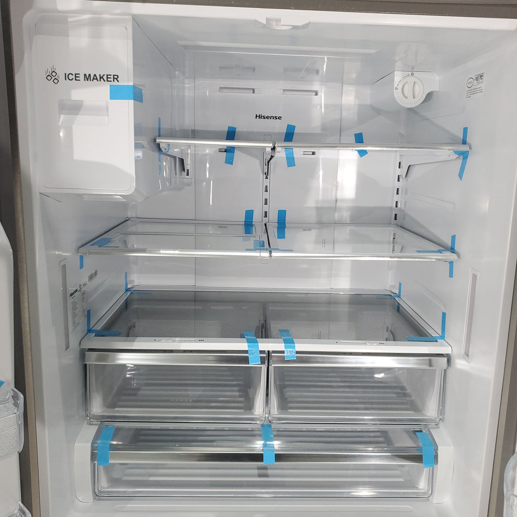Pictures of Fingerprint Resistant Stainless Steel ENERGY STAR Hisense 25.4 cu. ft. 3 Door Refrigerator with Water and Ice Dispenser- Scratch & Dent - Moderate - Neu Appliance Outlet - Discount Appliance Outlet in Austin, Tx