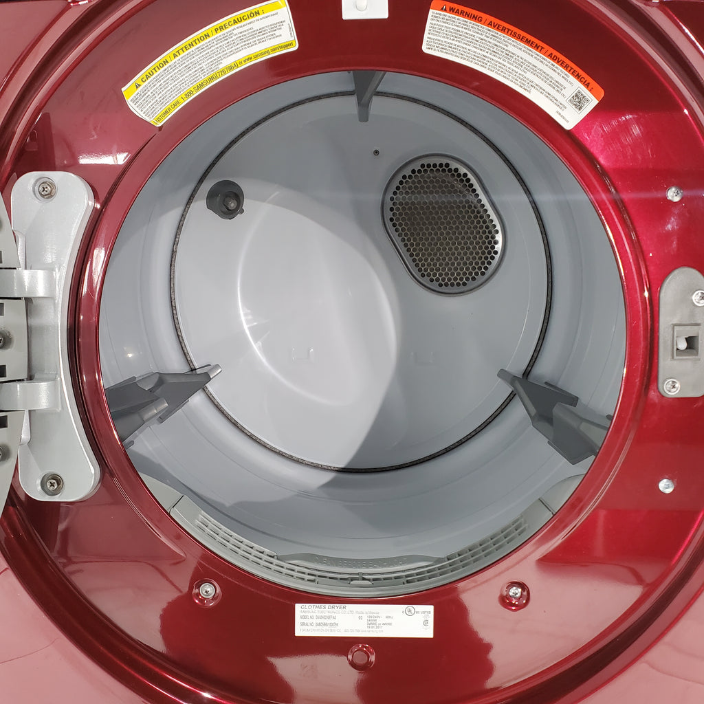 Pictures of HE Merlot Samsung 7.2 cu. ft. Electric Steam Dryer With Moisture Sensor-Dry Technology on Pedestal- Certified Refurbished - Neu Appliance Outlet - Discount Appliance Outlet in Austin, Tx