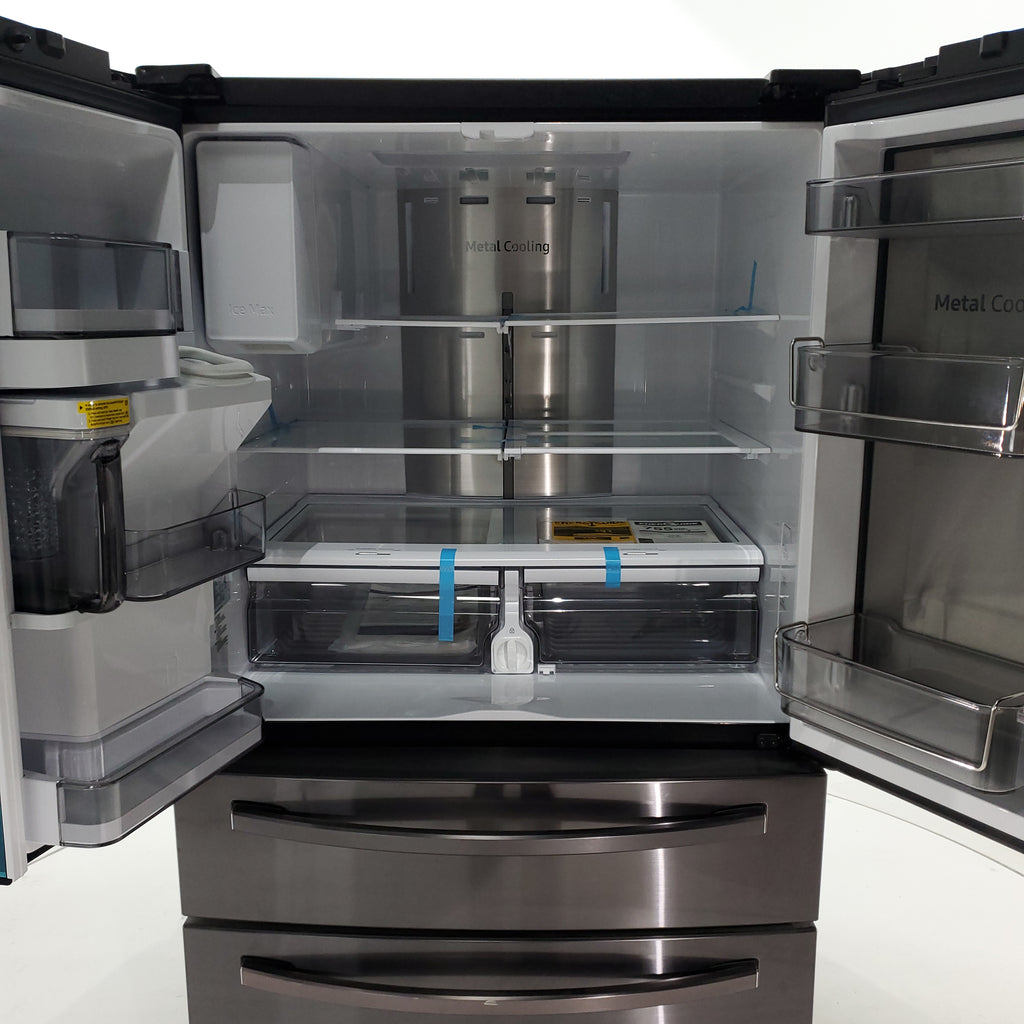 Pictures of Fingerprint-Resistant Black Stainless Steel ENERGY STAR Samsung 27.8 cu. ft. 4 Door French Door Refrigerator with Door-in-Door - Scratch & Dent - Major - Neu Appliance Outlet - Discount Appliance Outlet in Austin, Tx