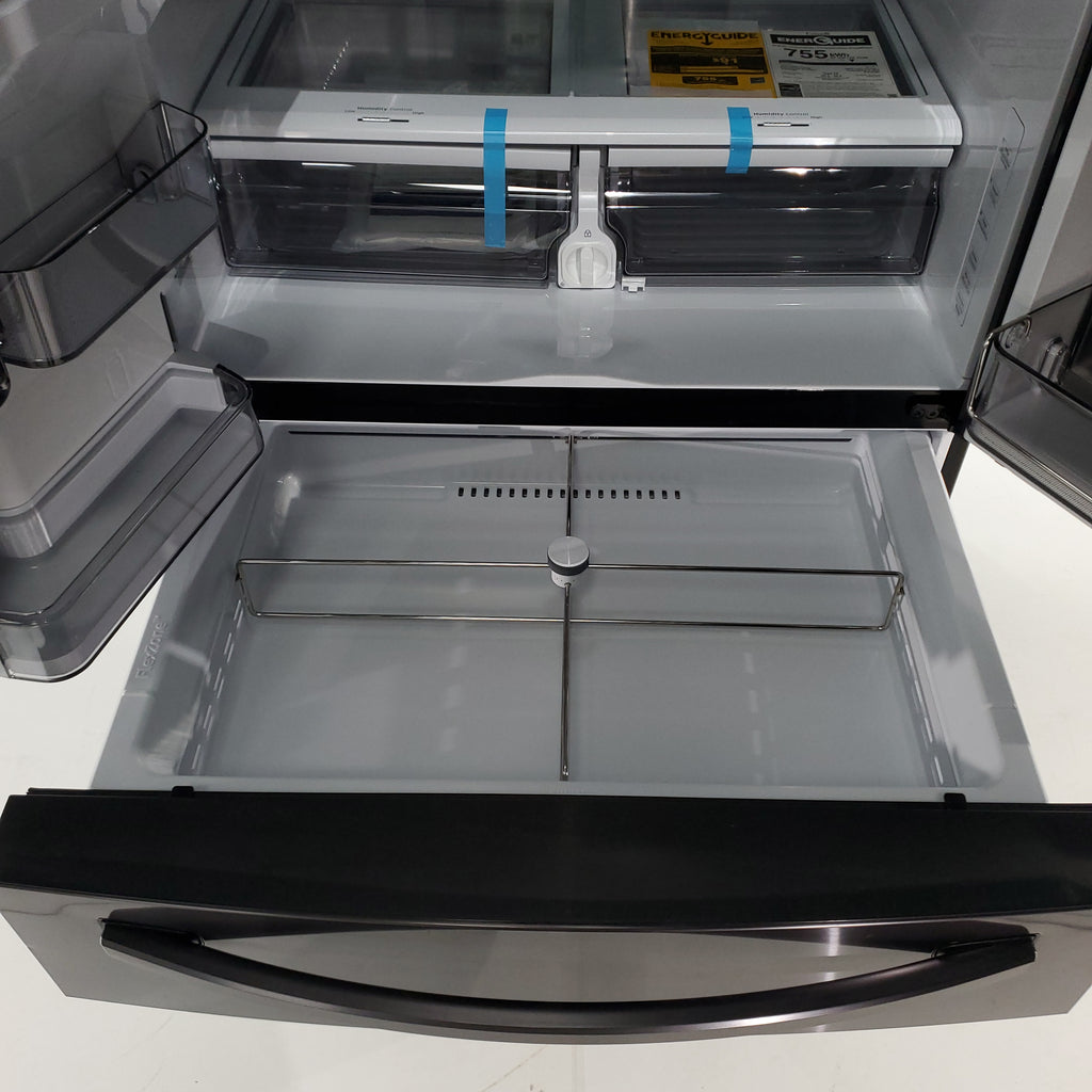 Pictures of Fingerprint-Resistant Black Stainless Steel ENERGY STAR Samsung 27.8 cu. ft. 4 Door French Door Refrigerator with Door-in-Door - Scratch & Dent - Major - Neu Appliance Outlet - Discount Appliance Outlet in Austin, Tx