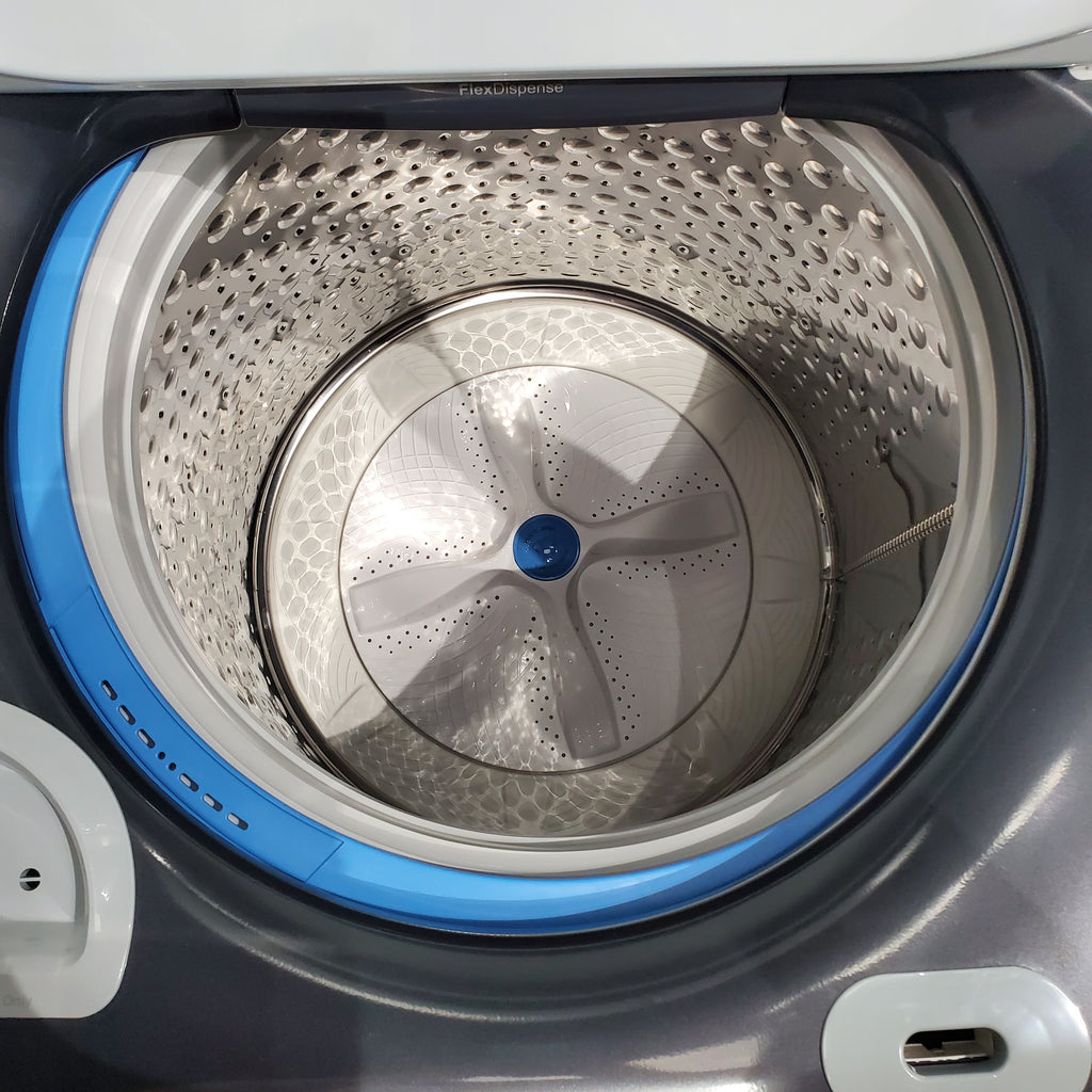 Pictures of Diamond Gray GE Profile 5.4 cu. ft. Top Load Washing Machine with FlexDispense and 7.4 cu. ft. Gas Dryer with Steam - Scratch & Dent - Moderate - Neu Appliance Outlet - Discount Appliance Outlet in Austin, Tx