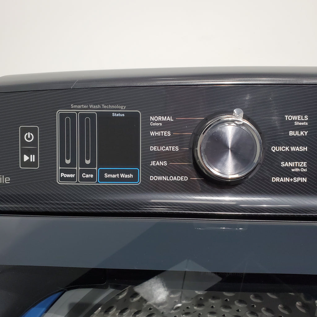 Pictures of Diamond Gray GE Profile 5.4 cu. ft. Top Load Washing Machine with FlexDispense and 7.4 cu. ft. Gas Dryer with Steam - Scratch & Dent - Moderate - Neu Appliance Outlet - Discount Appliance Outlet in Austin, Tx