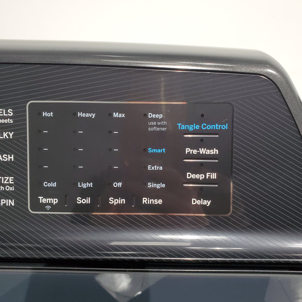 Pictures of Diamond Gray GE Profile 5.4 cu. ft. Top Load Washing Machine with FlexDispense and 7.4 cu. ft. Gas Dryer with Steam - Scratch & Dent - Moderate - Neu Appliance Outlet - Discount Appliance Outlet in Austin, Tx