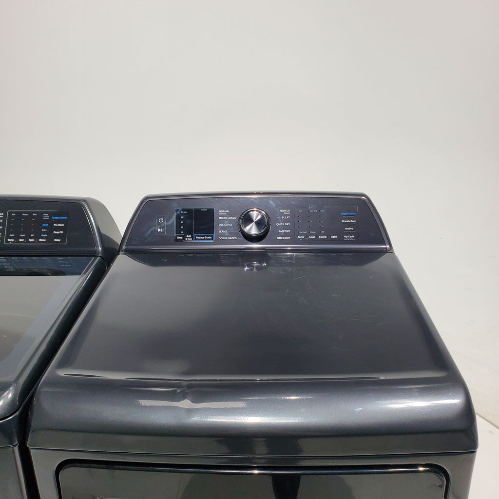 Pictures of Diamond Gray GE Profile 5.4 cu. ft. Top Load Washing Machine with FlexDispense and 7.4 cu. ft. Gas Dryer with Steam - Scratch & Dent - Moderate - Neu Appliance Outlet - Discount Appliance Outlet in Austin, Tx