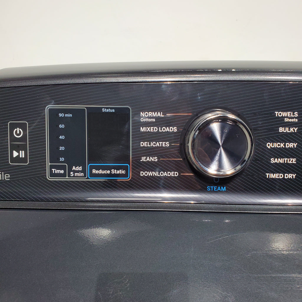 Pictures of Diamond Gray GE Profile 5.4 cu. ft. Top Load Washing Machine with FlexDispense and 7.4 cu. ft. Gas Dryer with Steam - Scratch & Dent - Moderate - Neu Appliance Outlet - Discount Appliance Outlet in Austin, Tx