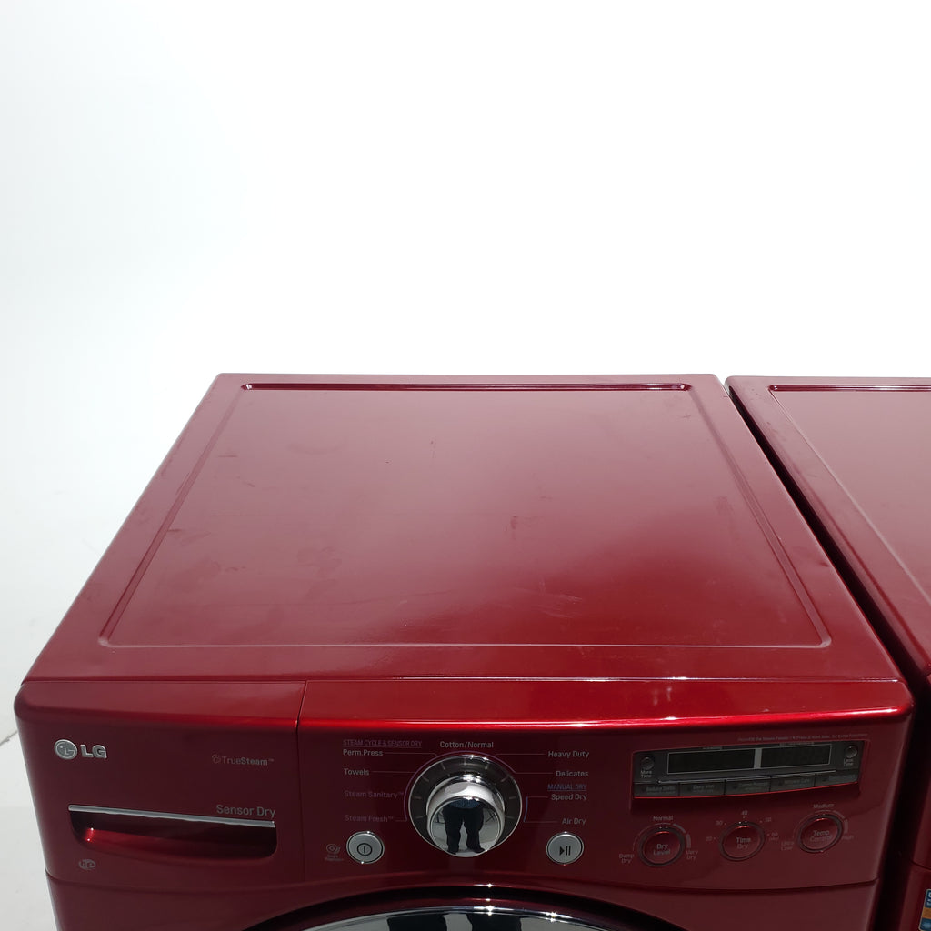 Pictures of Wild Cherry Red ENERGY STAR LG 4.0 cu. ft. Front Load Washer with Steam and Wild Cherry Red LG 7.3 Front Load Electric Dryer with TrueSeam Technology - Certified Refurbished - Neu Appliance Outlet - Discount Appliance Outlet in Austin, Tx