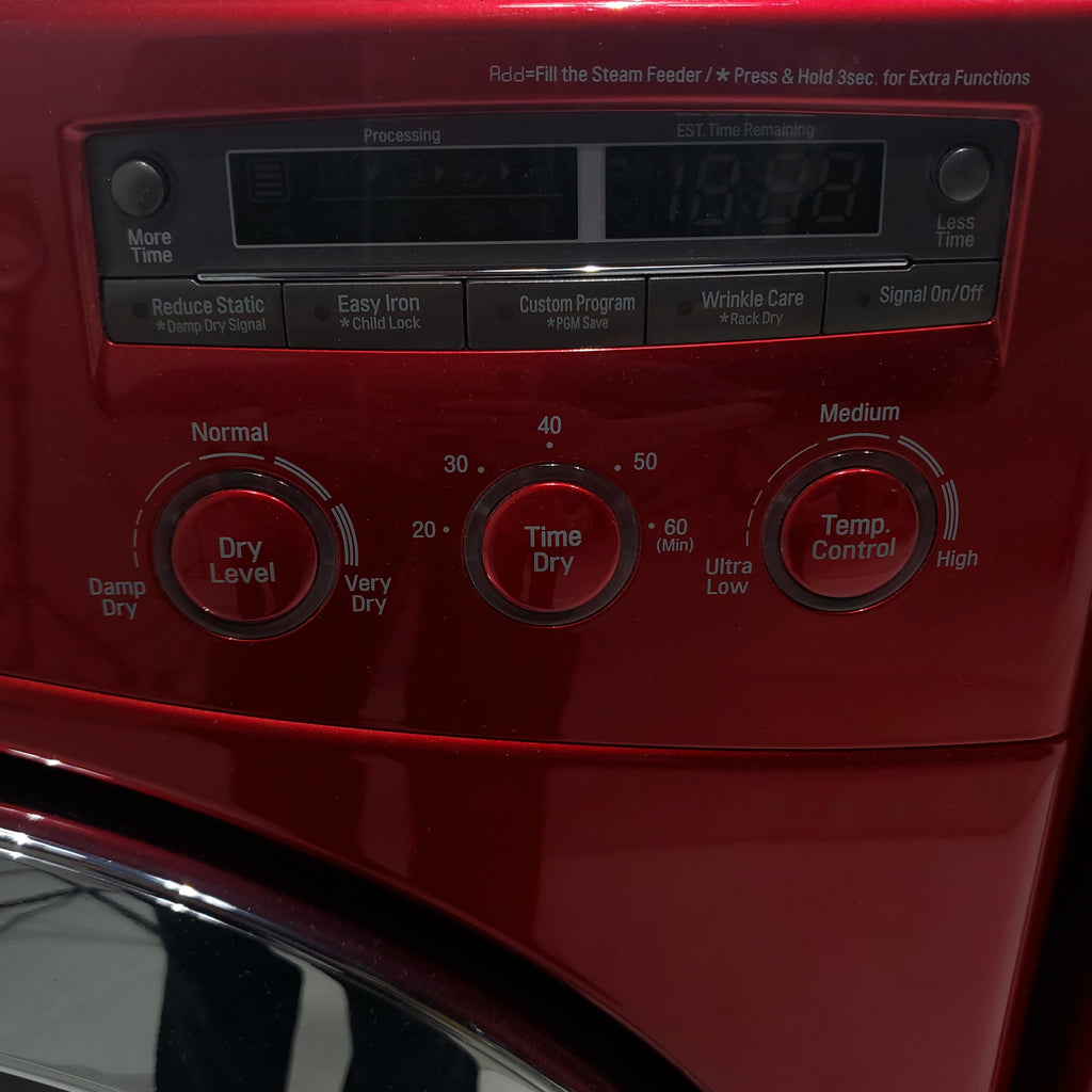 Pictures of Wild Cherry Red ENERGY STAR LG 4.0 cu. ft. Front Load Washer with Steam and Wild Cherry Red LG 7.3 Front Load Electric Dryer with TrueSeam Technology - Certified Refurbished - Neu Appliance Outlet - Discount Appliance Outlet in Austin, Tx