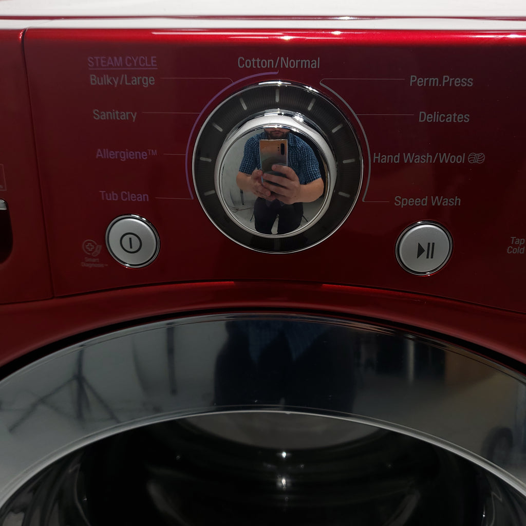 Pictures of Wild Cherry Red ENERGY STAR LG 4.0 cu. ft. Front Load Washer with Steam and Wild Cherry Red LG 7.3 Front Load Electric Dryer with TrueSeam Technology - Certified Refurbished - Neu Appliance Outlet - Discount Appliance Outlet in Austin, Tx