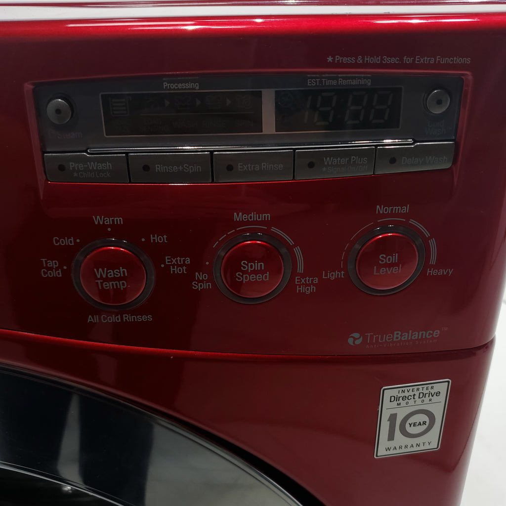 Pictures of Wild Cherry Red ENERGY STAR LG 4.0 cu. ft. Front Load Washer with Steam and Wild Cherry Red LG 7.3 Front Load Electric Dryer with TrueSeam Technology - Certified Refurbished - Neu Appliance Outlet - Discount Appliance Outlet in Austin, Tx