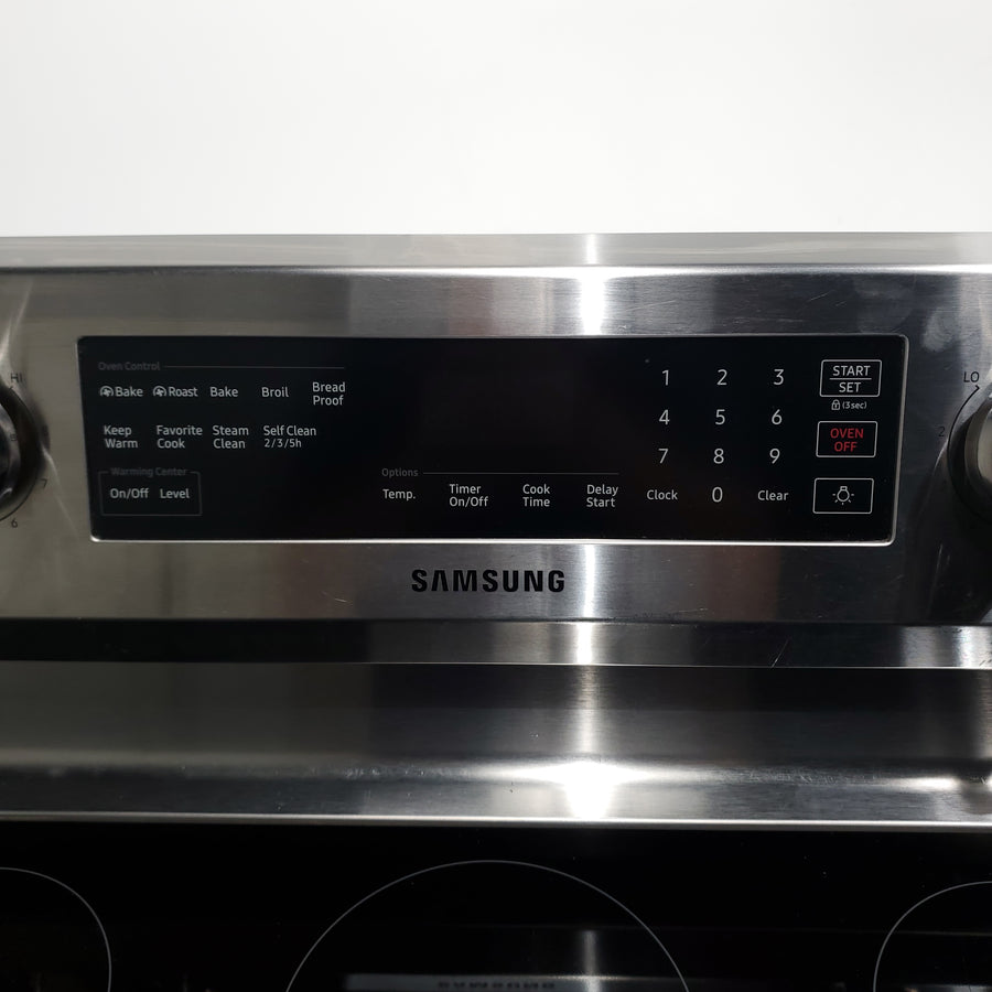 Stainless Steel Samsung 5.9 cu. ft. Freestanding 5 Heating Element Smooth Cooktop Electric Range with True Convection - Certified Refurbished