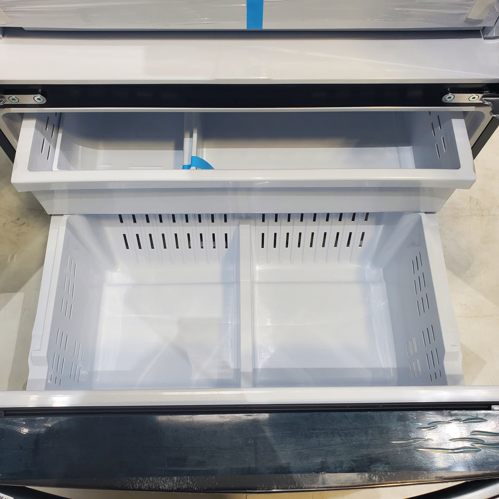 Pictures of Fingerprint Resistant Black Stainless Steel ENERGY STAR Samsung 28.2 cu. ft. Capacity 3 Door French Door Refrigerator with Internal Ice Maker - Scratch & Dent - Major - Neu Appliance Outlet - Discount Appliance Outlet in Austin, Tx