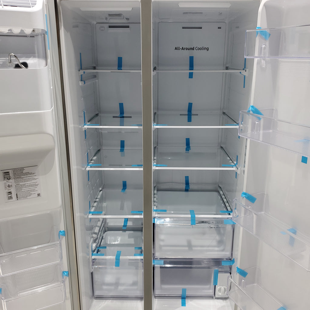 Pictures of Fingerprint Resistant Stainless Steel ENERGY STAR Samsung 27.4 cu. ft. Side by Side Refrigerator with Exterior Water and Ice Dispenser - Scratch & Dent - Moderate - Neu Appliance Outlet - Discount Appliance Outlet in Austin, Tx