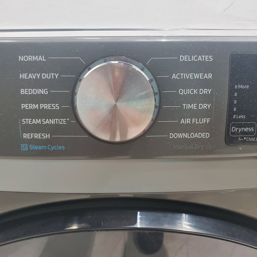 Pictures of Platinum Samsung 7.5 cu. ft. Front Load Electric Dryer with Steam- Scratch & Dent - Major - Neu Appliance Outlet - Discount Appliance Outlet in Austin, Tx