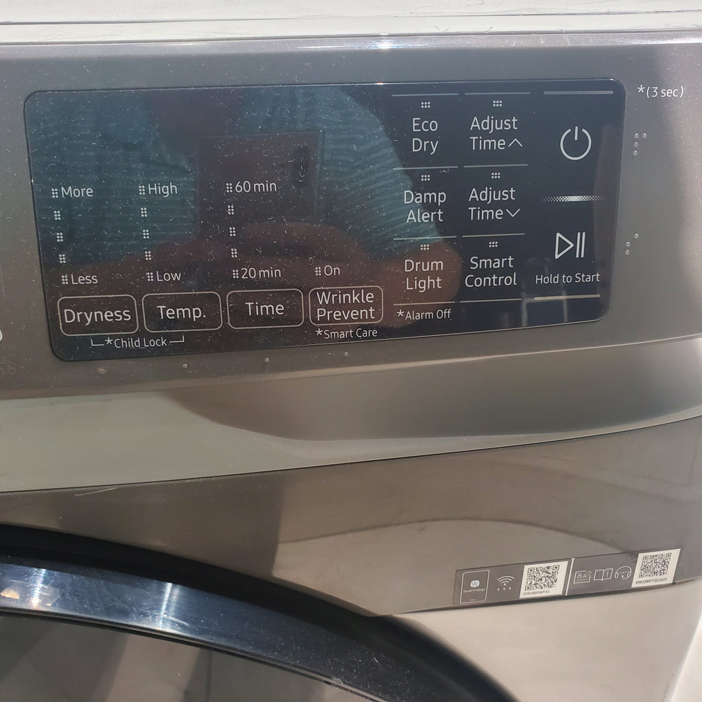 Pictures of Platinum Samsung 7.5 cu. ft. Front Load Electric Dryer with Steam- Scratch & Dent - Major - Neu Appliance Outlet - Discount Appliance Outlet in Austin, Tx