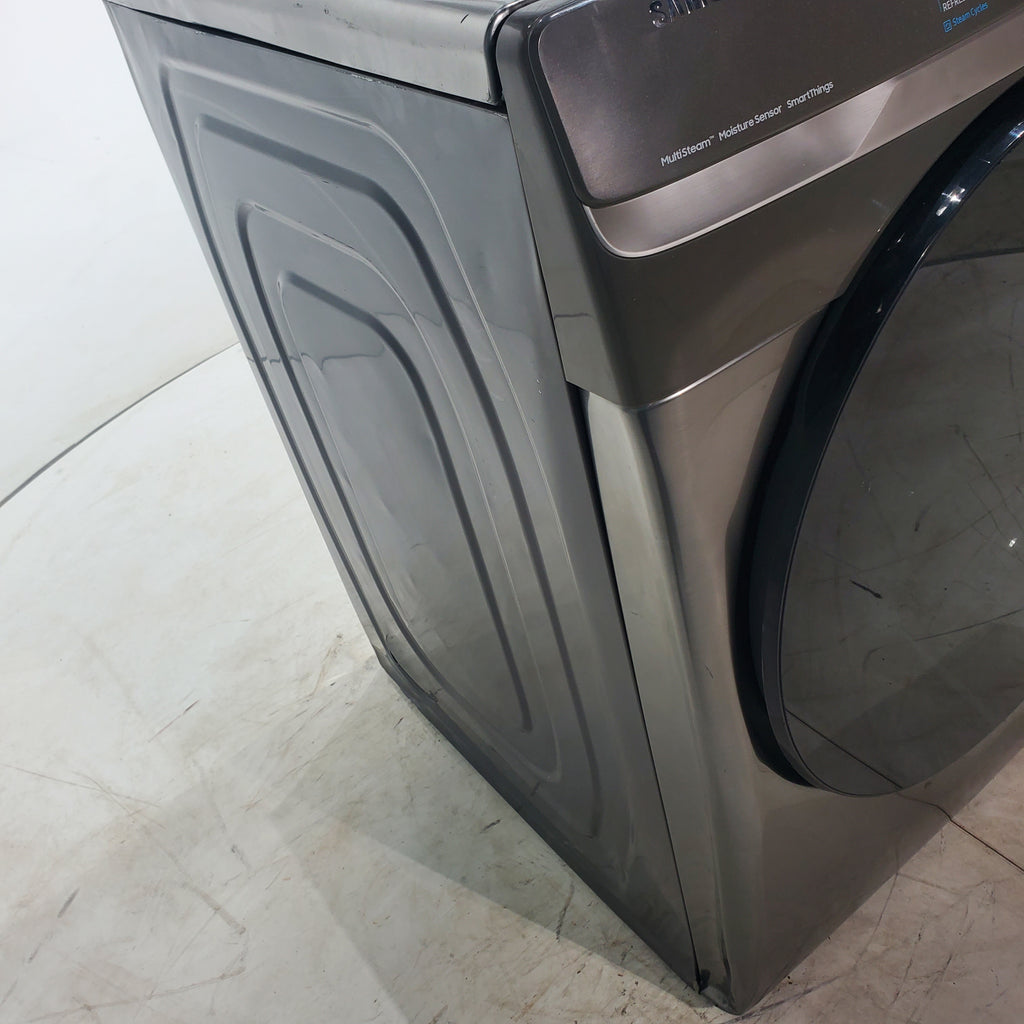 Pictures of Platinum Samsung 7.5 cu. ft. Front Load Electric Dryer with Steam- Scratch & Dent - Major - Neu Appliance Outlet - Discount Appliance Outlet in Austin, Tx