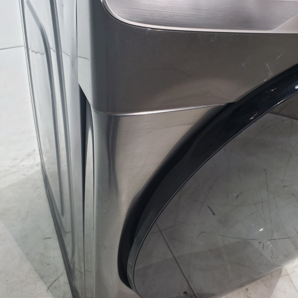 Pictures of Platinum Samsung 7.5 cu. ft. Front Load Electric Dryer with Steam- Scratch & Dent - Major - Neu Appliance Outlet - Discount Appliance Outlet in Austin, Tx