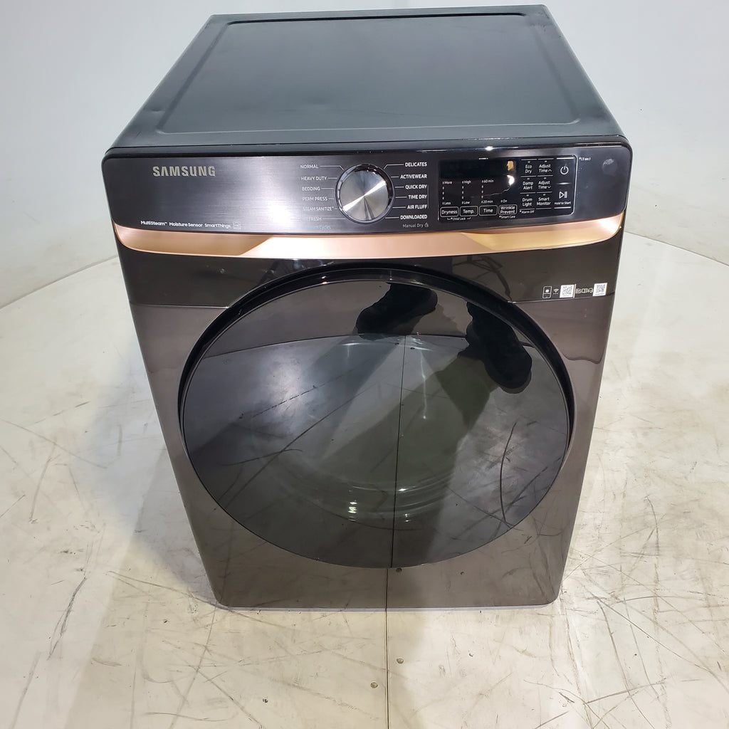 Pictures of Fingerprint Resistant Black Stainless Steel ENERGY STAR Samsung 7.5 cu. ft. Frontload Gas Dryer with Steam- Scratch & Dent - Minor - Neu Appliance Outlet - Discount Appliance Outlet in Austin, Tx