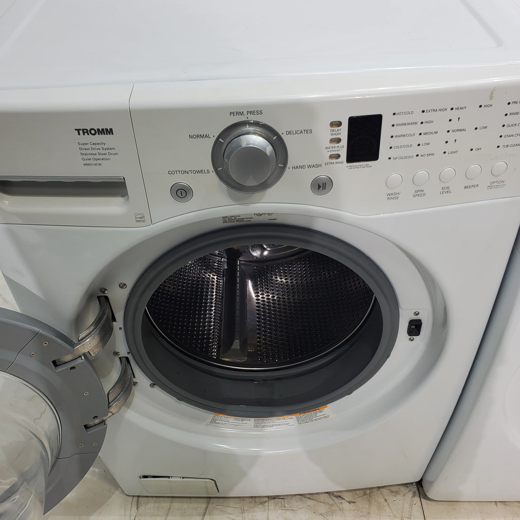 Pictures of LG Frontload 3.6 cu ft 27 inch Wide Washing Machine with Direct Drive Motor and White Samsung 7.5 cu. ft. Front Load Electric Dryer with Smart Care - Certified Refurbished - Neu Appliance Outlet - Discount Appliance Outlet in Austin, Tx