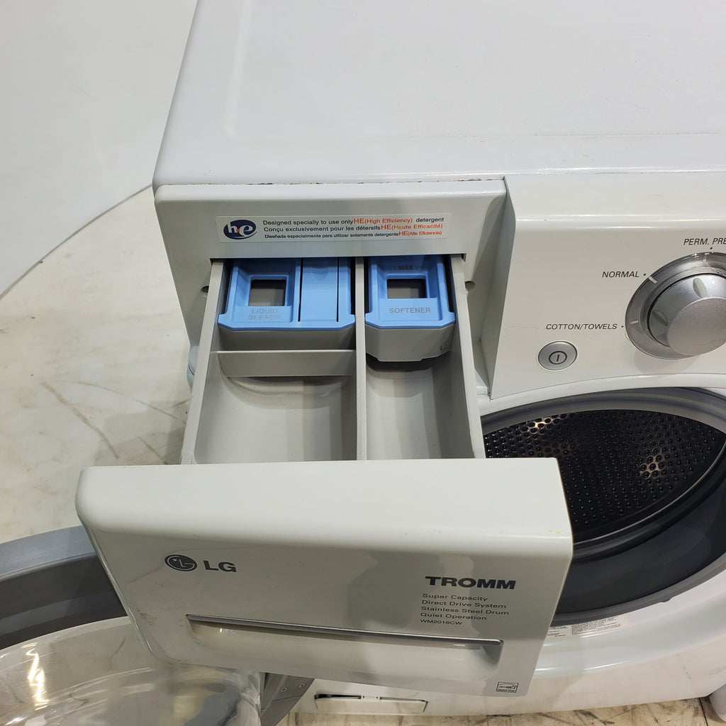 Pictures of LG Frontload 3.6 cu ft 27 inch Wide Washing Machine with Direct Drive Motor and White Samsung 7.5 cu. ft. Front Load Electric Dryer with Smart Care - Certified Refurbished - Neu Appliance Outlet - Discount Appliance Outlet in Austin, Tx