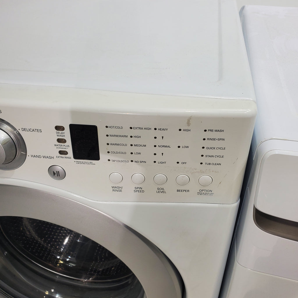 Pictures of LG Frontload 3.6 cu ft 27 inch Wide Washing Machine with Direct Drive Motor and White Samsung 7.5 cu. ft. Front Load Electric Dryer with Smart Care - Certified Refurbished - Neu Appliance Outlet - Discount Appliance Outlet in Austin, Tx