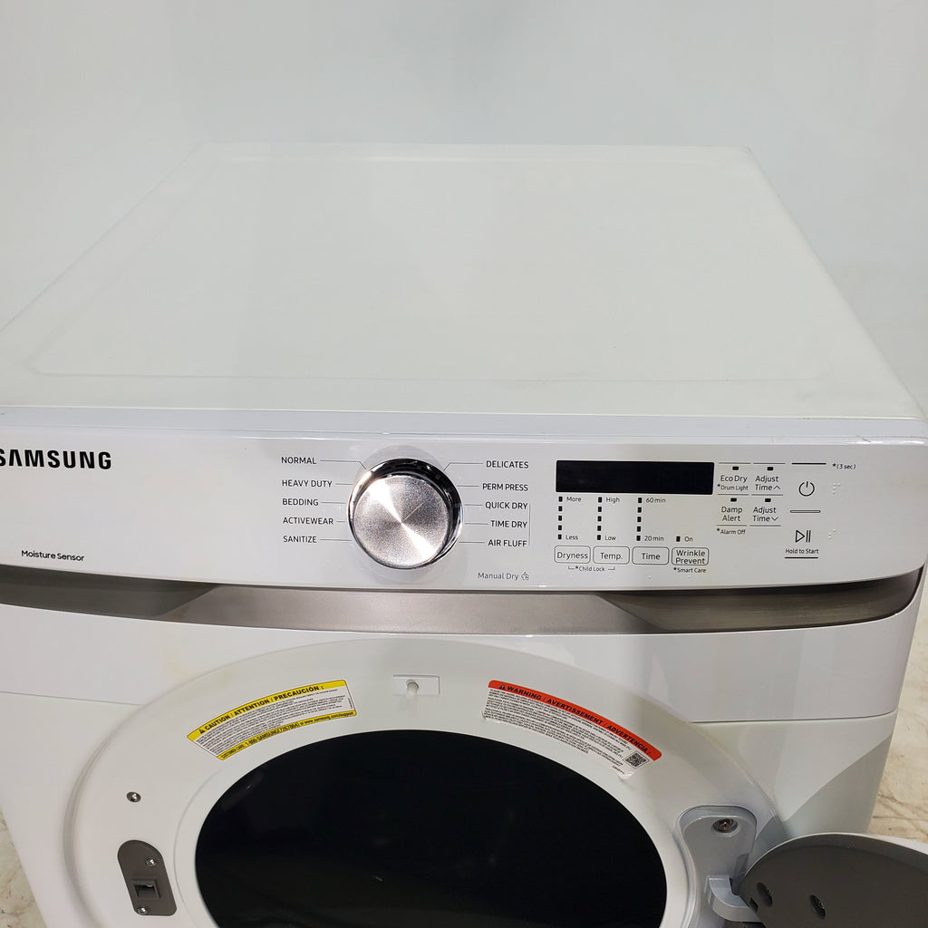 Pictures of White Samsung 7.5 cu. ft. Front Load Electric Dryer with Smart Care - Scratch and Dent - Major - Neu Appliance Outlet - Discount Appliance Outlet in Austin, Tx