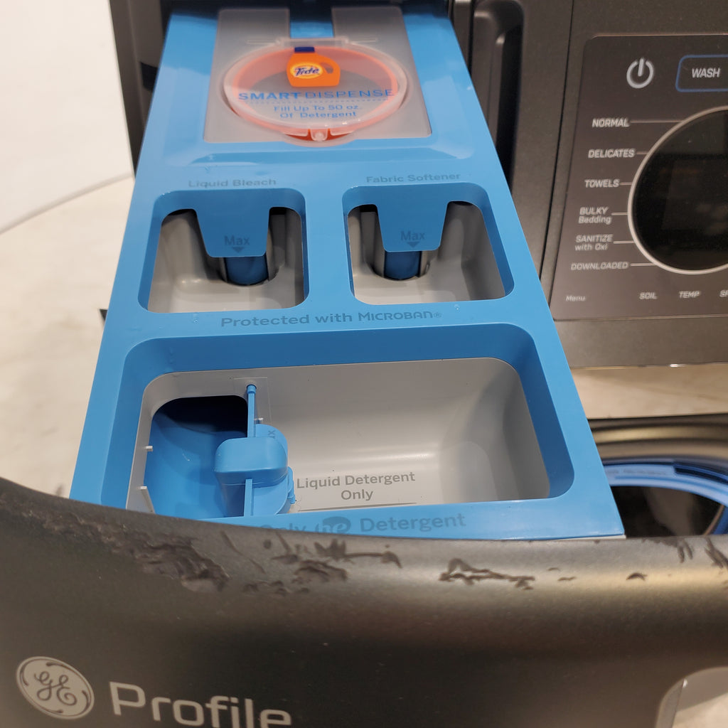 Pictures of Carbon Graphite ENERGY STAR  GE Profile 4.5 cu. ft. Capacity Front Load Combo Washing Machine and Electric Dryer with Ventless Heat Pump Technology - Scratch & Dent - Moderate - Neu Appliance Outlet - Discount Appliance Outlet in Austin, Tx