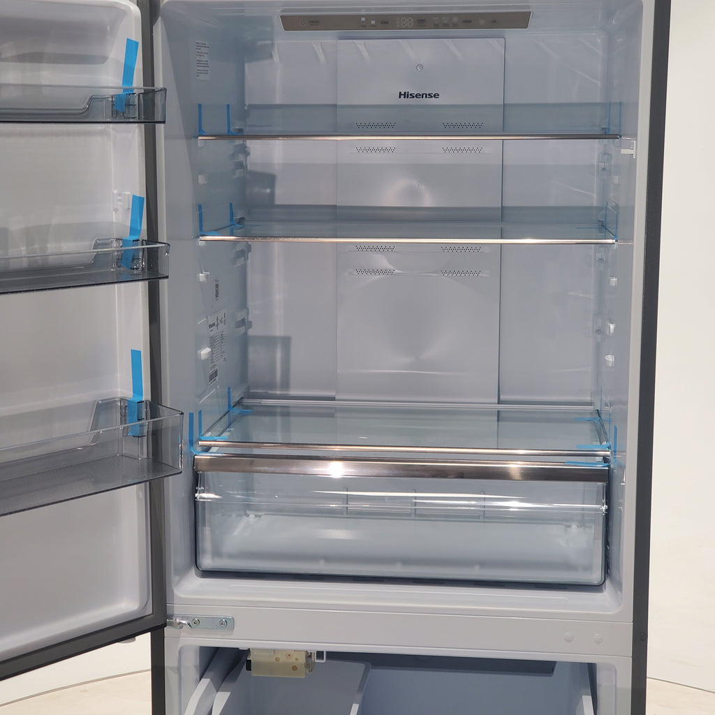Pictures of 33" Wide Counter Depth Hisense ENERGY STAR 17.2-cu ft Bottom-Freezer Refrigerator with Ice Maker in Fingerprint Resistant Stainless Steel - Scratch & Dent - Minor - Neu Appliance Outlet - Discount Appliance Outlet in Austin, Tx