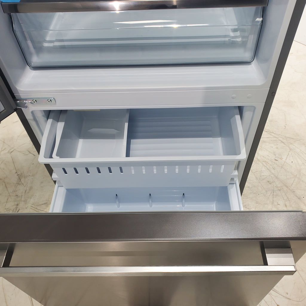 Pictures of 33" Wide Counter Depth Hisense ENERGY STAR 17.2-cu ft Bottom-Freezer Refrigerator with Ice Maker in Fingerprint Resistant Stainless Steel - Scratch & Dent - Minor - Neu Appliance Outlet - Discount Appliance Outlet in Austin, Tx