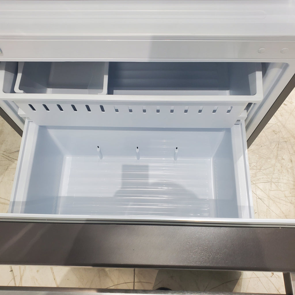 Pictures of 33" Wide Counter Depth Hisense ENERGY STAR 17.2-cu ft Bottom-Freezer Refrigerator with Ice Maker in Fingerprint Resistant Stainless Steel - Scratch & Dent - Minor - Neu Appliance Outlet - Discount Appliance Outlet in Austin, Tx