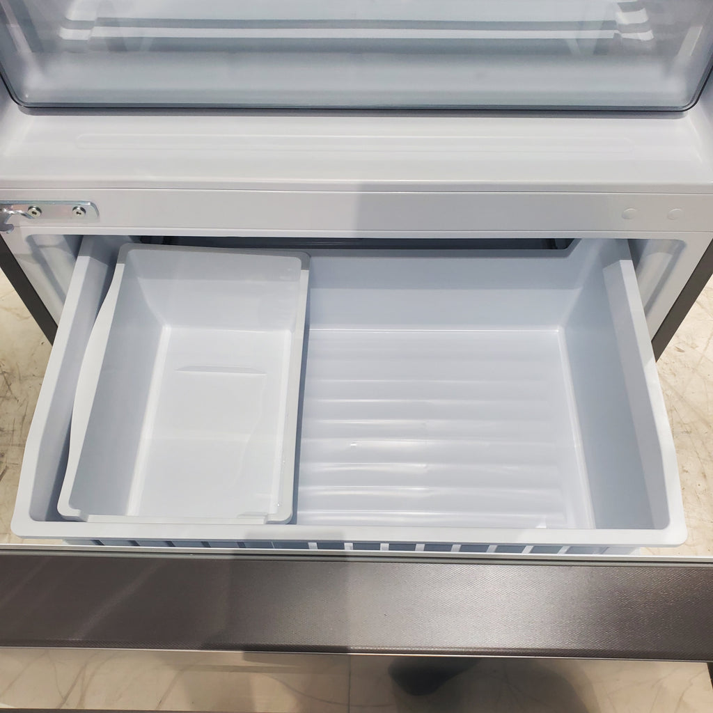 Pictures of 33" Wide Counter Depth Hisense ENERGY STAR 17.2-cu ft Bottom-Freezer Refrigerator with Ice Maker in Fingerprint Resistant Stainless Steel - Scratch & Dent - Minor - Neu Appliance Outlet - Discount Appliance Outlet in Austin, Tx