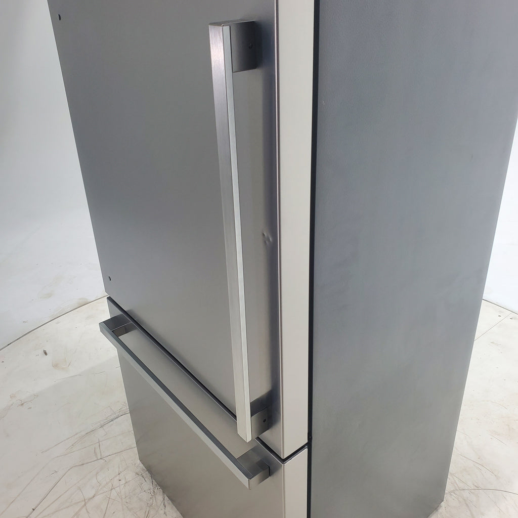 Pictures of 33" Wide Counter Depth Hisense ENERGY STAR 17.2-cu ft Bottom-Freezer Refrigerator with Ice Maker in Fingerprint Resistant Stainless Steel - Scratch & Dent - Minor - Neu Appliance Outlet - Discount Appliance Outlet in Austin, Tx