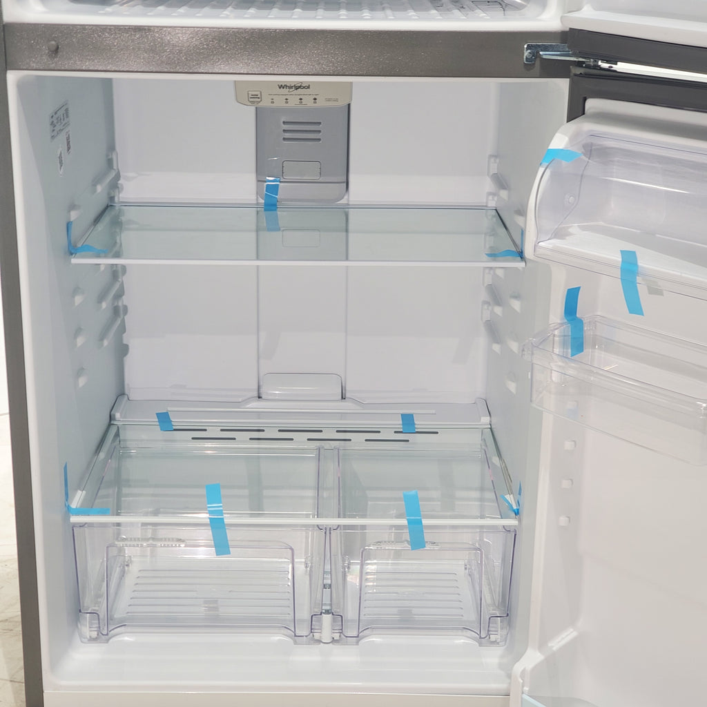 Pictures of 33" Wide Fingerprint-Resistant Stainless Steel Whirlpool 20.5 cu. ft. Top Freezer Refrigerator with Flexi-Slide Bin - Scratch & Dent - Minor - Neu Appliance Outlet - Discount Appliance Outlet in Austin, Tx