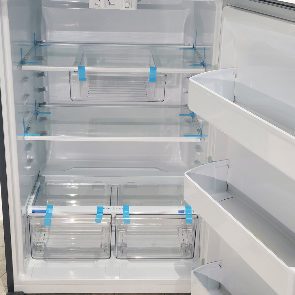 Pictures of 30" Wide Easy Care Stainless Steel Frigidaire 18.3 cu. ft. Top Freezer Bottom Refrigerator with EvenTemp Cooling System - Scratch and Dent - Minor - Neu Appliance Outlet - Discount Appliance Outlet in Austin, Tx