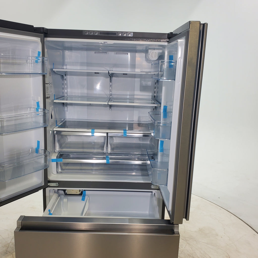 Pictures of Hisense Fingerprint Resistant Stainless Steel Counter-depth 21.2 cu ft French Door ENERGY STAR Refrigerator with Water and Ice Dispenser - Scratch & Dent - Minor - Neu Appliance Outlet - Discount Appliance Outlet in Austin, Tx