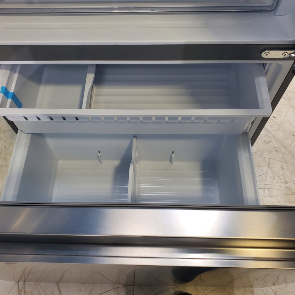 Pictures of Hisense Fingerprint Resistant Stainless Steel Counter-depth 21.2 cu ft French Door ENERGY STAR Refrigerator with Water and Ice Dispenser - Scratch & Dent - Minor - Neu Appliance Outlet - Discount Appliance Outlet in Austin, Tx