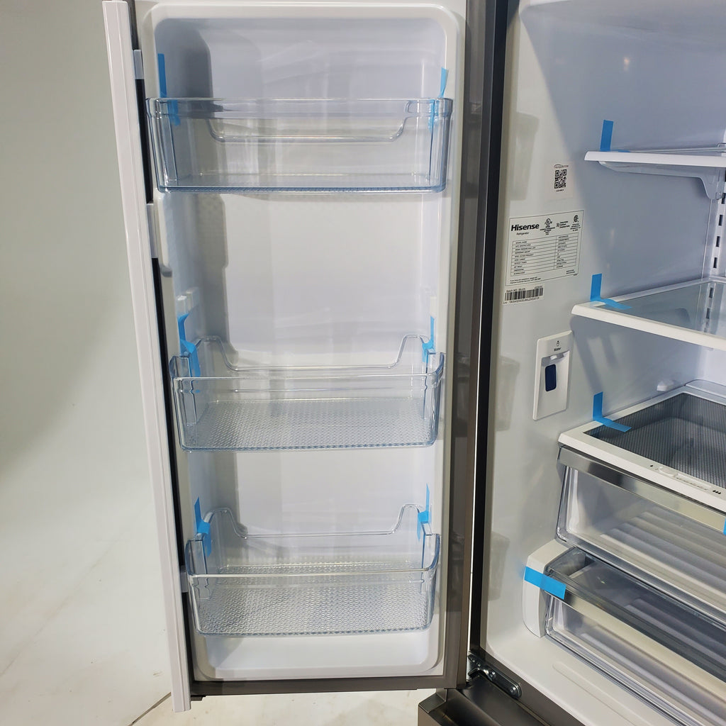 Pictures of Hisense Fingerprint Resistant Stainless Steel Counter-depth 21.2 cu ft French Door ENERGY STAR Refrigerator with Water and Ice Dispenser - Scratch & Dent - Minor - Neu Appliance Outlet - Discount Appliance Outlet in Austin, Tx