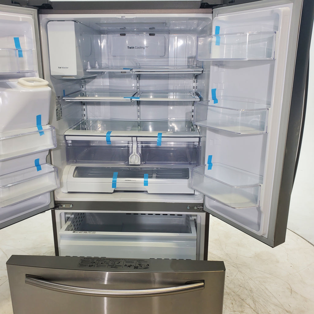 Pictures of Stainless Steel ENERGY STAR Samsung 24.6 cu. ft. 3 Door French Door Refrigerator with External Water and Ice Dispenser - Certified Refurbished - Neu Appliance Outlet - Discount Appliance Outlet in Austin, Tx