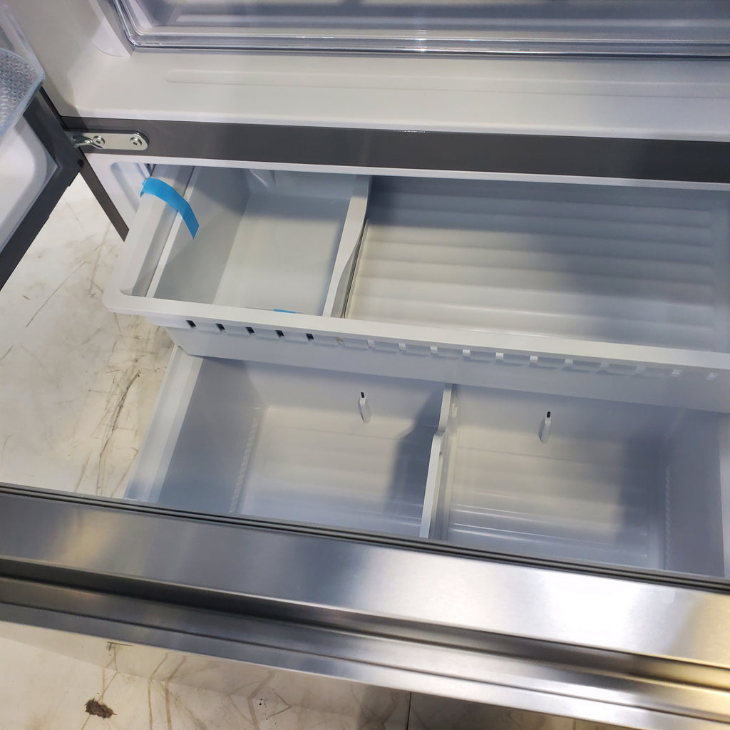 Pictures of Hisense Fingerprint Resistant Stainless Steel Counter-depth 21.2 cu ft French Door ENERGY STAR Refrigerator with Water and Ice Dispenser - Scratch & Dent - Moderate - Neu Appliance Outlet - Discount Appliance Outlet in Austin, Tx