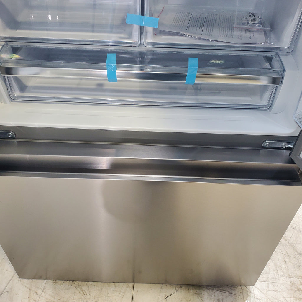 Pictures of Hisense Fingerprint Resistant Stainless Steel Counter-depth 21.2 cu ft French Door ENERGY STAR Refrigerator with Water and Ice Dispenser - Scratch & Dent - Moderate - Neu Appliance Outlet - Discount Appliance Outlet in Austin, Tx