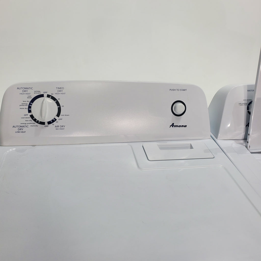 Pictures of White Amana 3.5 cu. ft. Top-Load Washer with Deep Water Wash Option and Amana 6.5 cu. ft. Electric Dryer with Wrinkle Prevent - Scratch & Dent - Minor - Neu Appliance Outlet - Discount Appliance Outlet in Austin, Tx