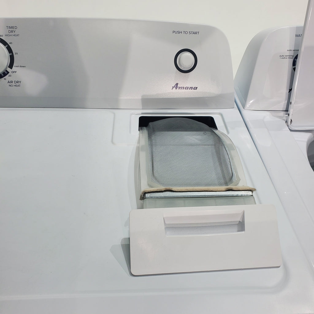 Pictures of White Amana 3.5 cu. ft. Top-Load Washer with Deep Water Wash Option and Amana 6.5 cu. ft. Electric Dryer with Wrinkle Prevent - Scratch & Dent - Minor - Neu Appliance Outlet - Discount Appliance Outlet in Austin, Tx