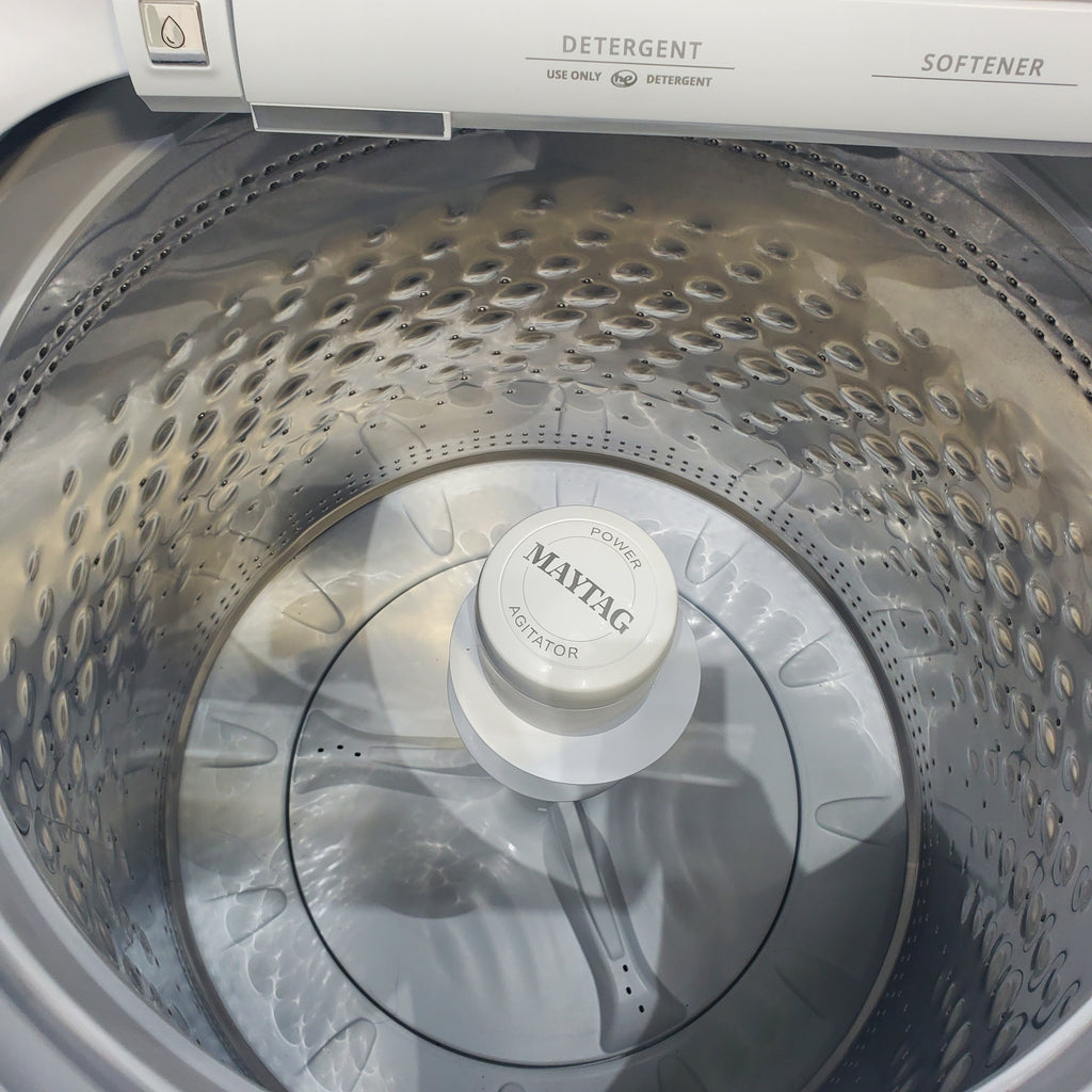 Pictures of Maytag ENERGY STAR 5.2 cu. ft. Top Load Agitator Washing Machine with Extra Power Button and ENERGY STAR Maytag Smart Capable 7.4 cu. ft. Electric Steam Dryer with Extra Power Button - Scratch & Dent - Minor - Neu Appliance Outlet - Discount Appliance Outlet in Austin, Tx