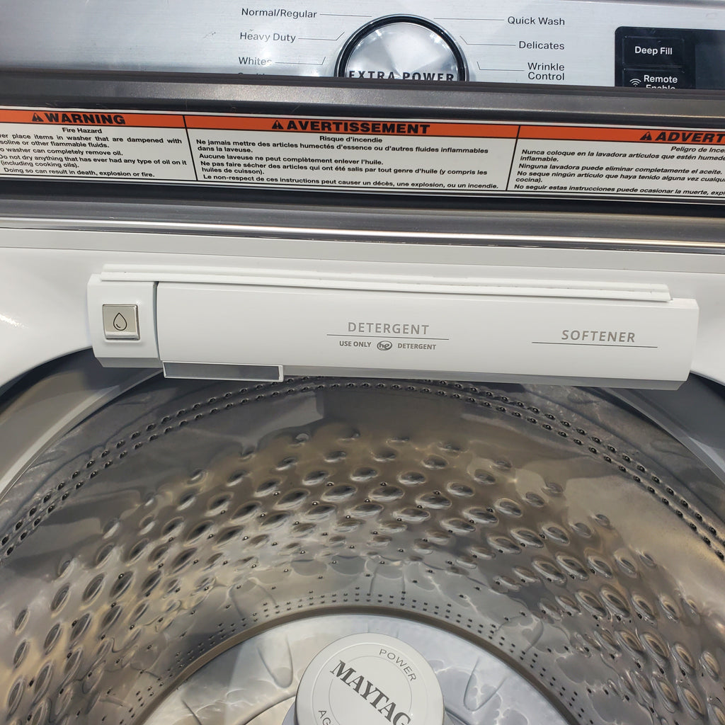 Pictures of Maytag ENERGY STAR 5.2 cu. ft. Top Load Agitator Washing Machine with Extra Power Button and ENERGY STAR Maytag Smart Capable 7.4 cu. ft. Electric Steam Dryer with Extra Power Button - Scratch & Dent - Minor - Neu Appliance Outlet - Discount Appliance Outlet in Austin, Tx