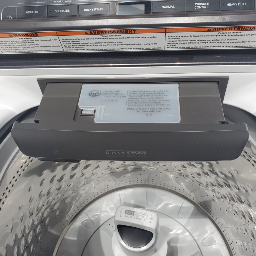 Pictures of ENERGY STAR Whirlpool 5.2 - 5.3 cu. ft. Smart Top Load Washing Machine with 2 in 1 Removable Agitator and 7.4 cu. ft. Electric Dryer with Hamper Door - Scratch & Dent - Minor - Neu Appliance Outlet - Discount Appliance Outlet in Austin, Tx