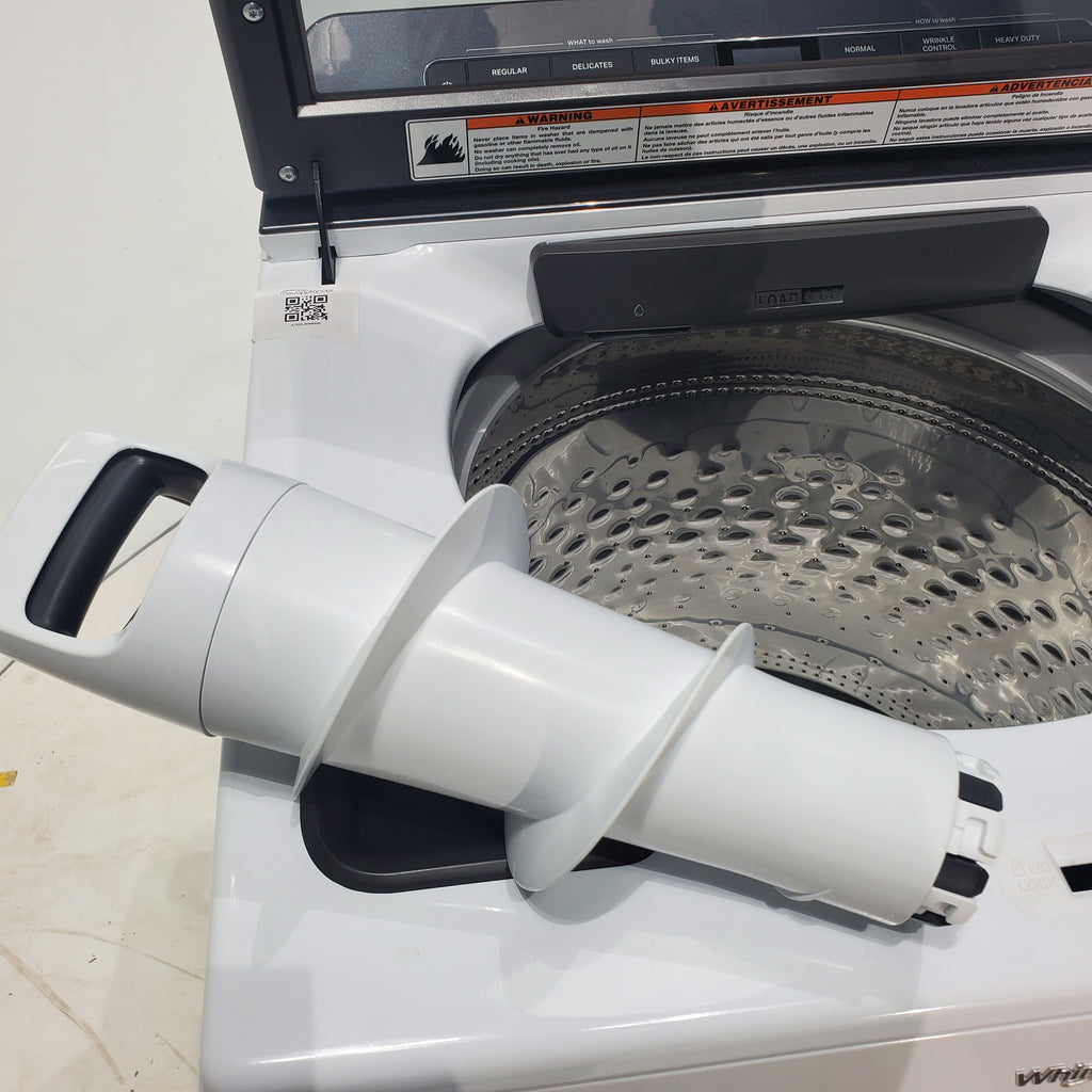 Pictures of ENERGY STAR Whirlpool 5.2 - 5.3 cu. ft. Smart Top Load Washing Machine with 2 in 1 Removable Agitator and 7.4 cu. ft. Electric Dryer with Hamper Door - Scratch & Dent - Minor - Neu Appliance Outlet - Discount Appliance Outlet in Austin, Tx
