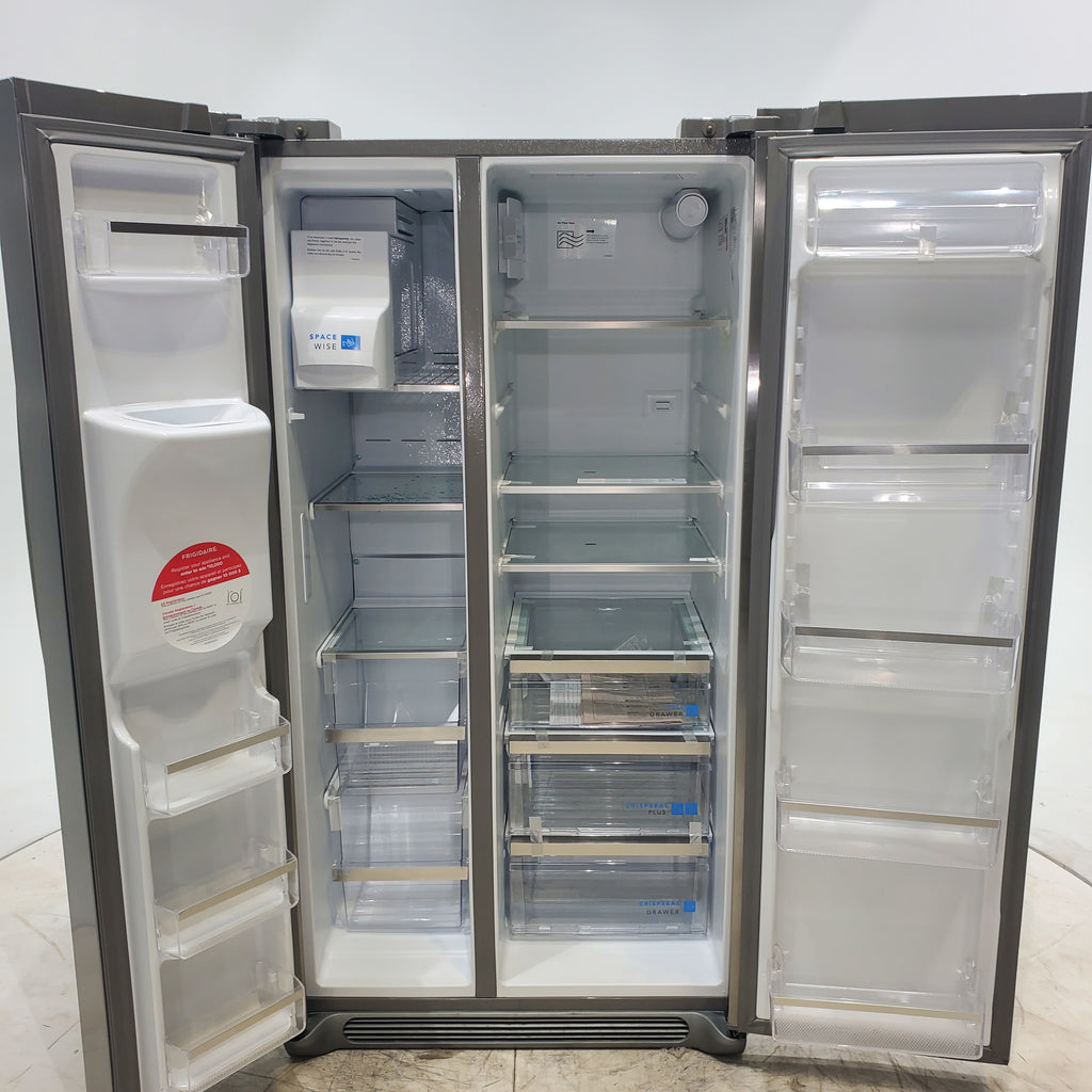 Pictures of Smudge Proof Stainless Steel ENERGY STAR Frigidaire Gallery 25.6 cu. ft. Side by Side Refrigerator with Exterior Water and Ice Dispenser - Scratch & Dent - Minor - Neu Appliance Outlet - Discount Appliance Outlet in Austin, Tx