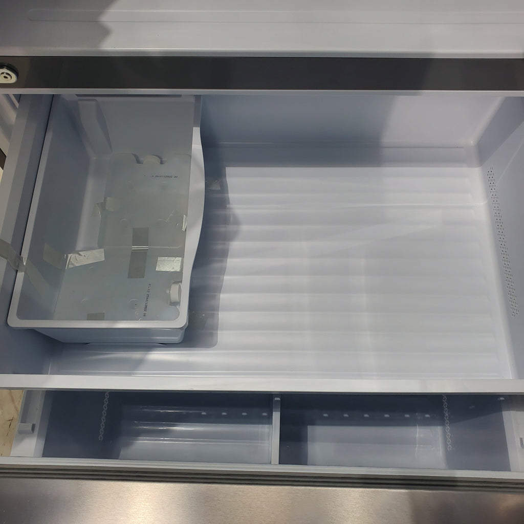 Pictures of Fingerprint Resistant Brushed Steel ENERGY STAR Hisense 26.6 cu. ft. 3 Door French Door Refrigerator with Icemaker and Internal Water Dispenser - Scratch & Dent - Minor - Neu Appliance Outlet - Discount Appliance Outlet in Austin, Tx