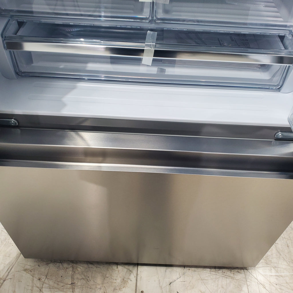 Pictures of Fingerprint Resistant Brushed Steel ENERGY STAR Hisense 26.6 cu. ft. 3 Door French Door Refrigerator with Icemaker and Internal Water Dispenser - Scratch & Dent - Minor - Neu Appliance Outlet - Discount Appliance Outlet in Austin, Tx